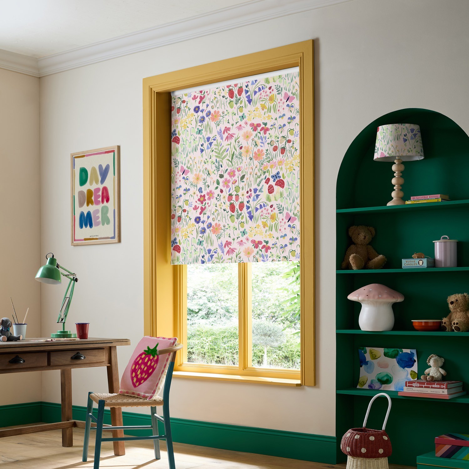bluebellgrey secret garden rose pink floral blackout roller blind