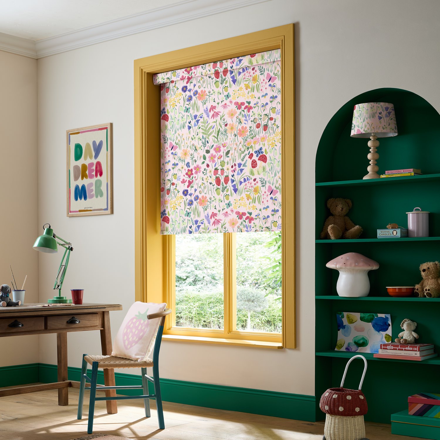 bluebellgrey secret garden rose pink floral blackout roller blind