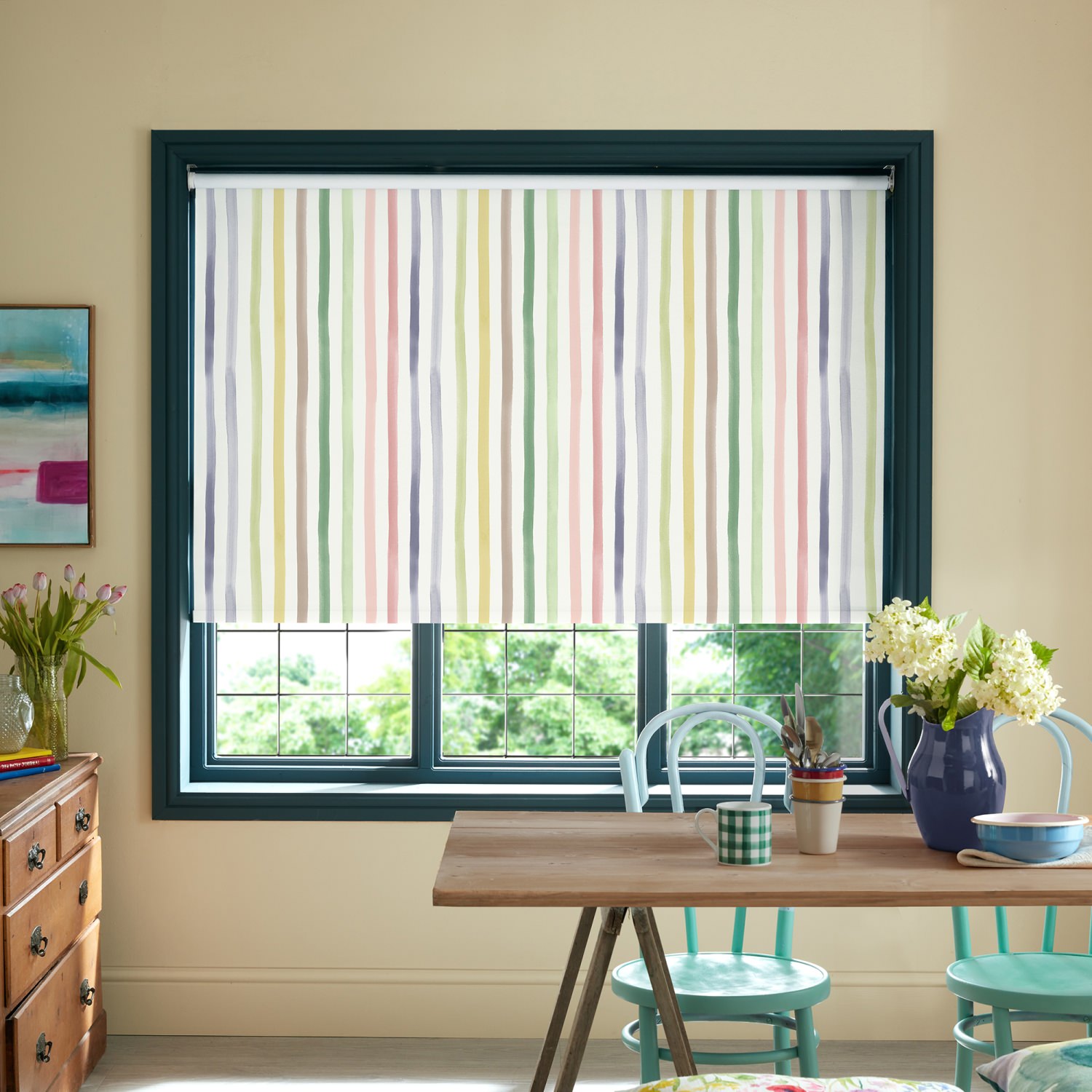 bluebellgrey watercolour stripe tetbury yellow stripes blackout roller blind