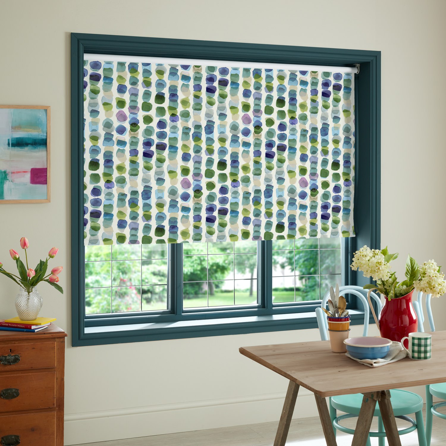 bluebellgrey tobermory bay purple geometric dimout roller blind