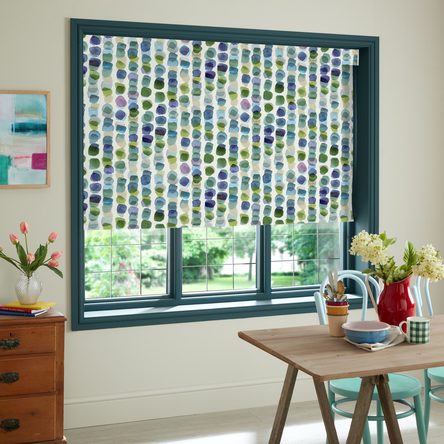 bluebellgrey tobermory bay purple geometric dimout roller blind