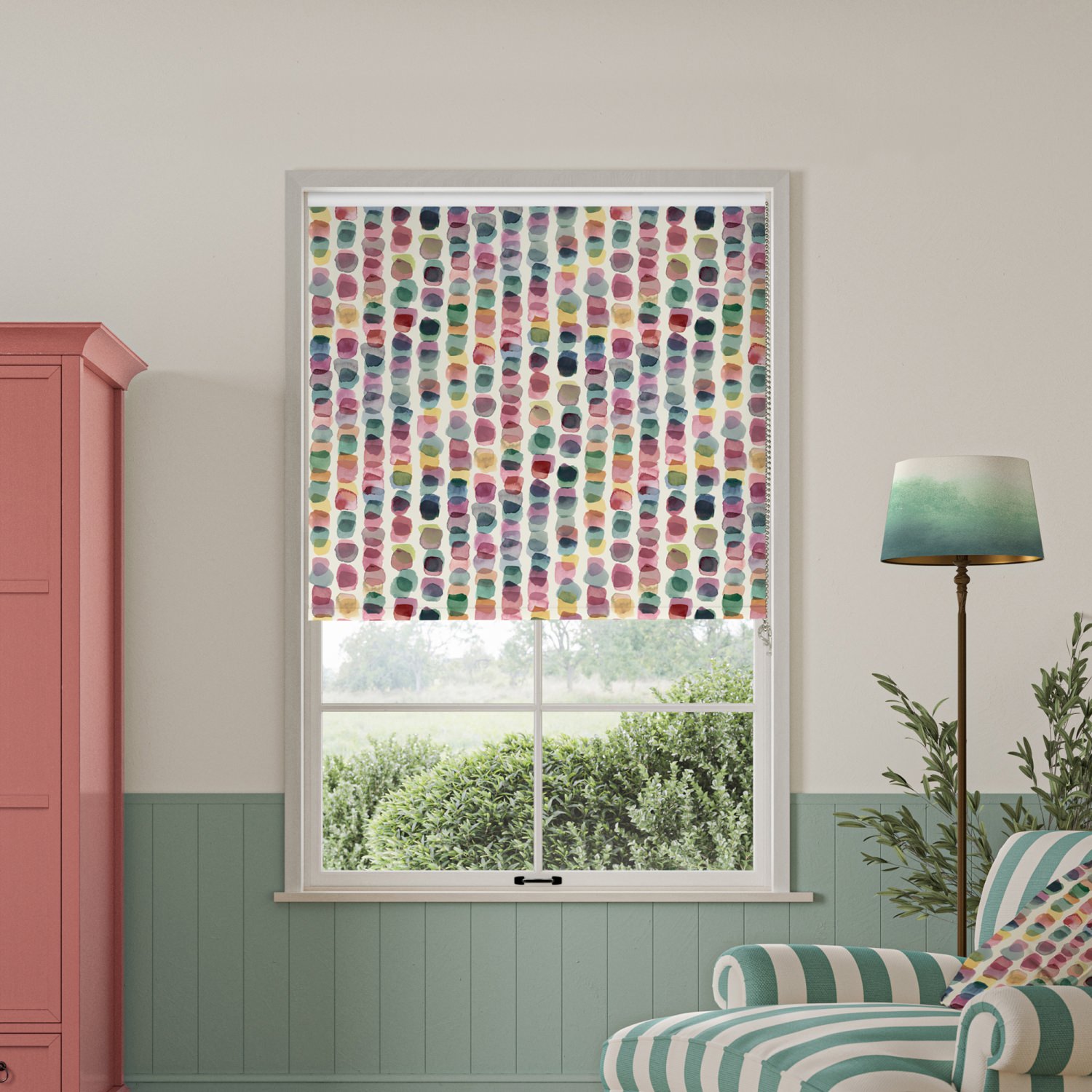 bluebellgrey tobermory green geometric blackout roller blind