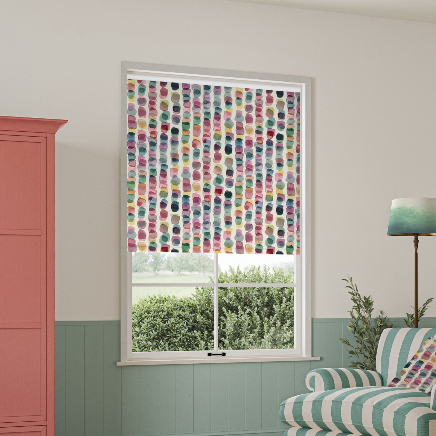 bluebellgrey tobermory green geometric blackout roller blind