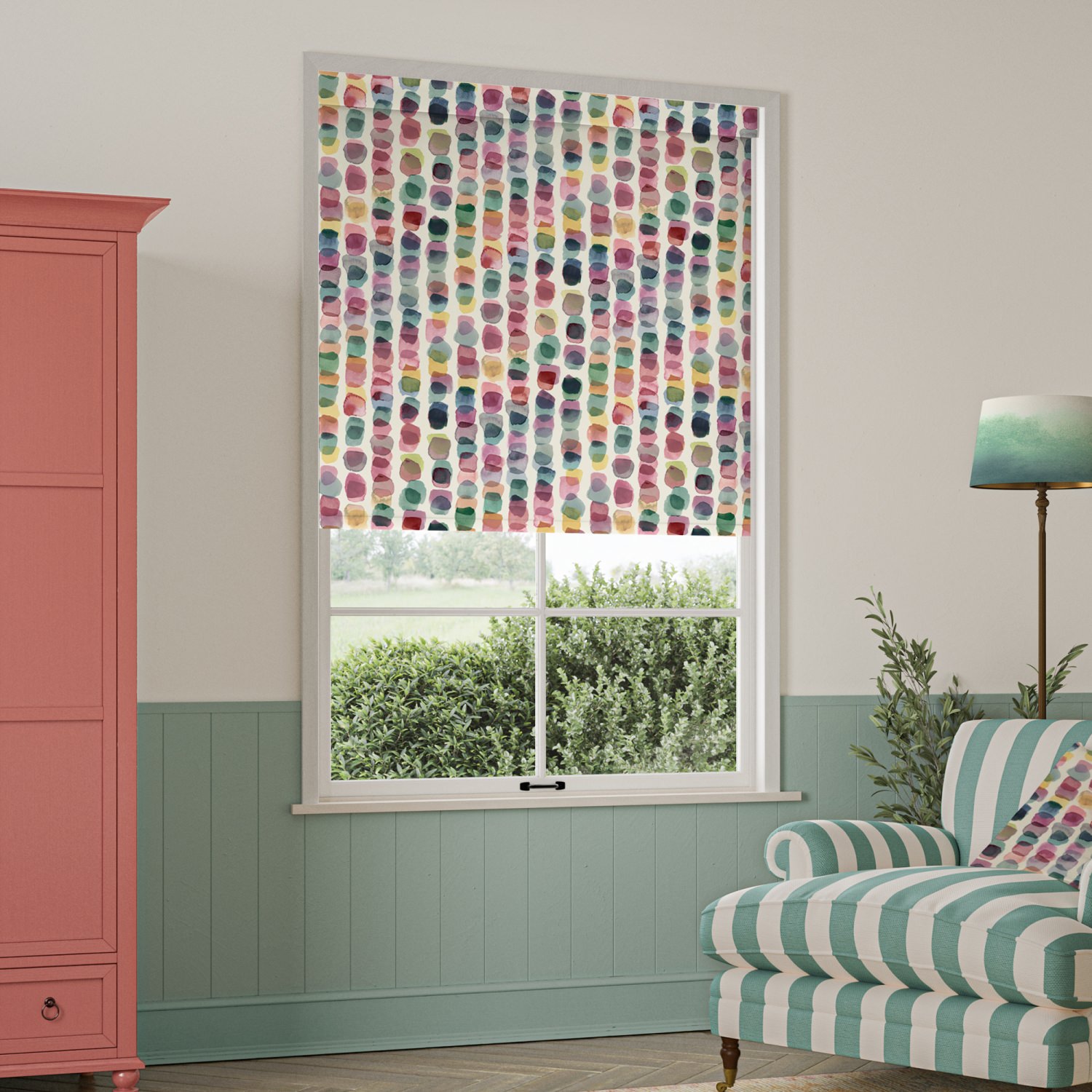 bluebellgrey tobermory green geometric blackout roller blind