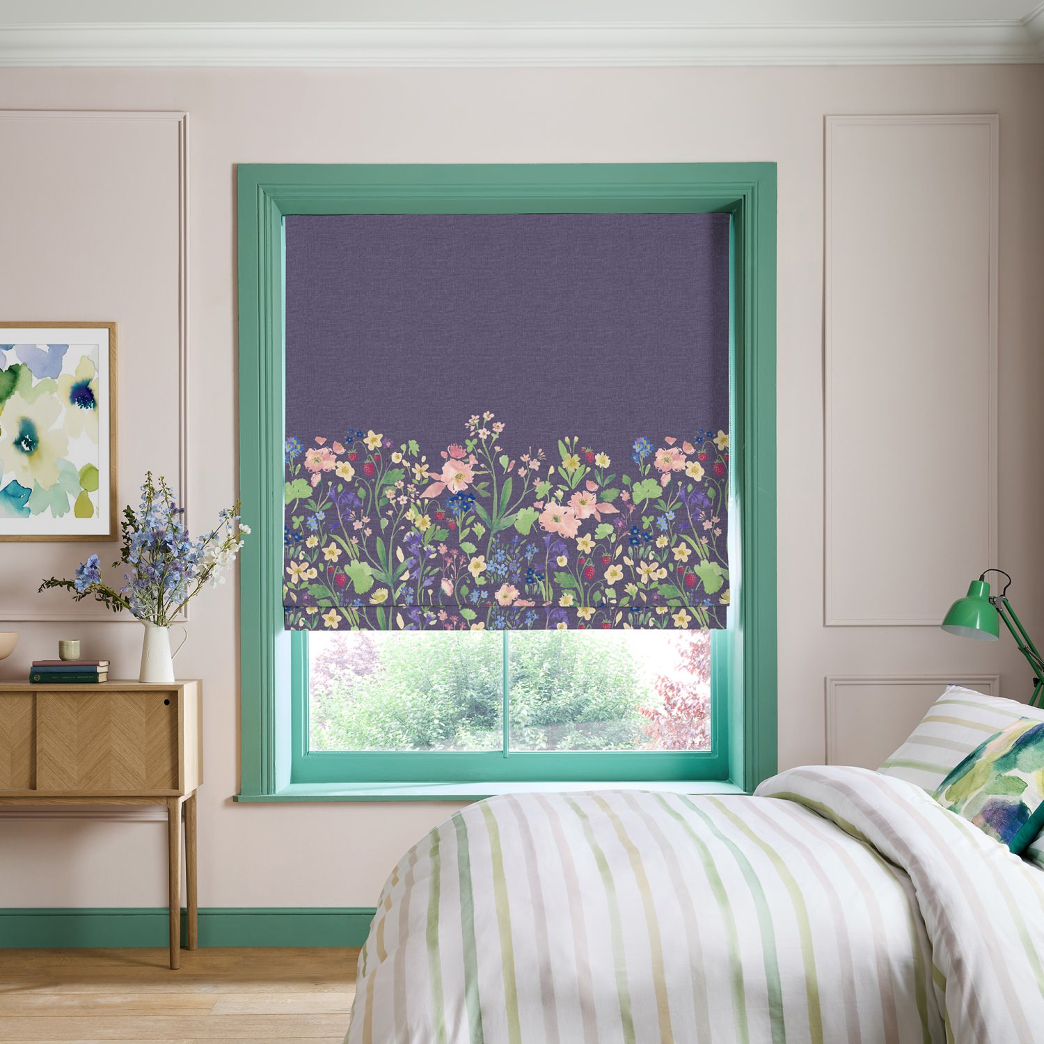bluebellgrey berneray midnight blue floral roman blind