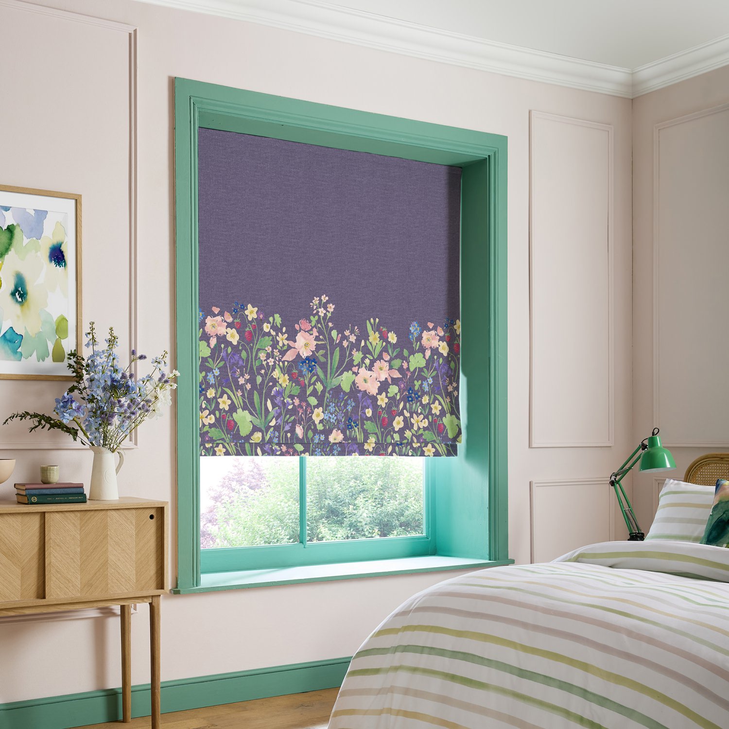 bluebellgrey berneray midnight blue floral roman blind