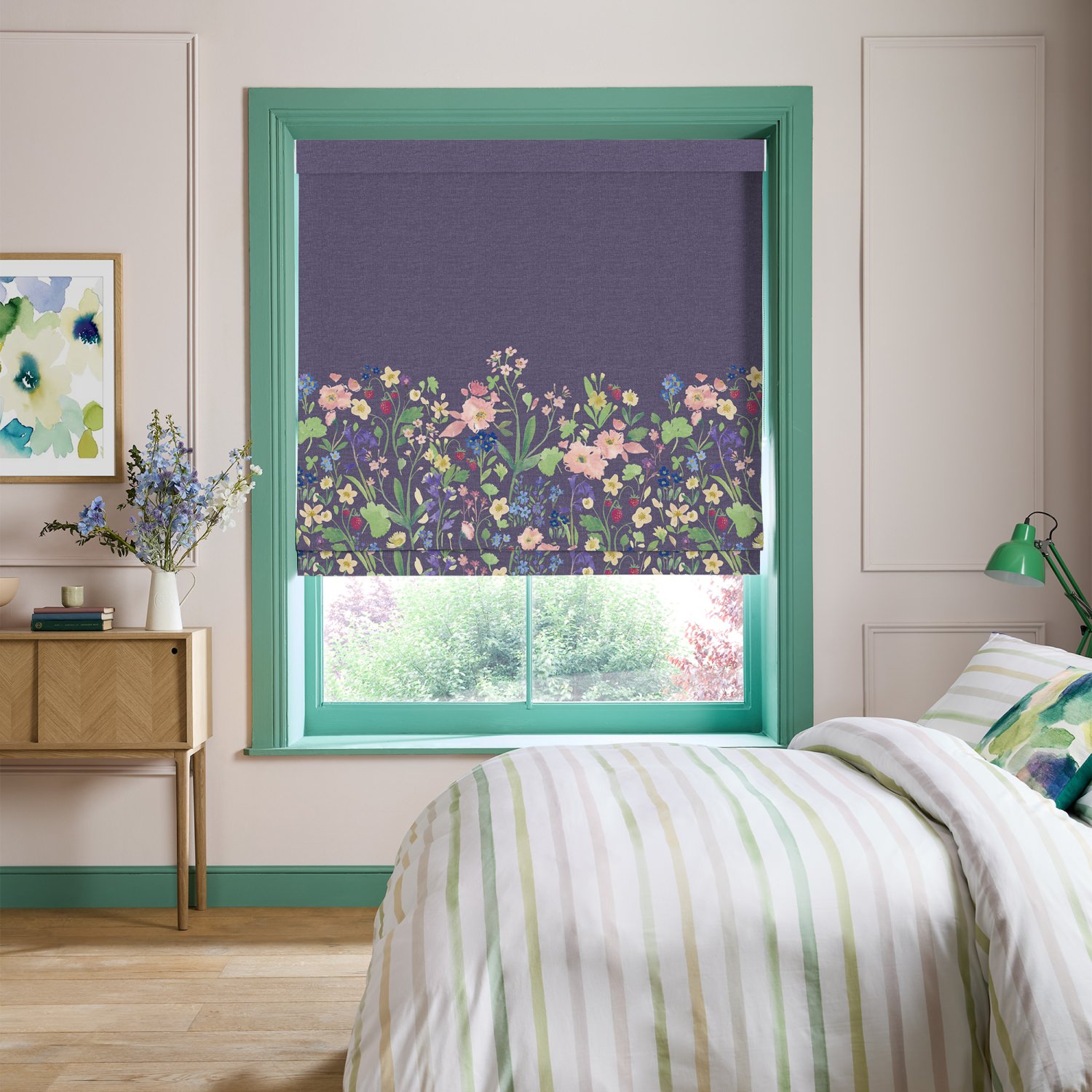 bluebellgrey berneray midnight blue floral roman blind