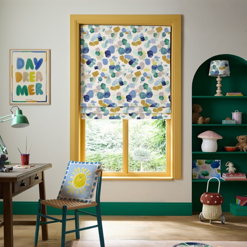 Bluebellgrey Dreamer Cloud Blue Geometric Roman Blind