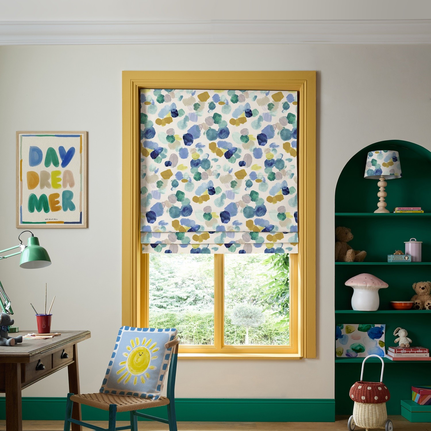 bluebellgrey dreamer cloud blue geometric roman blind