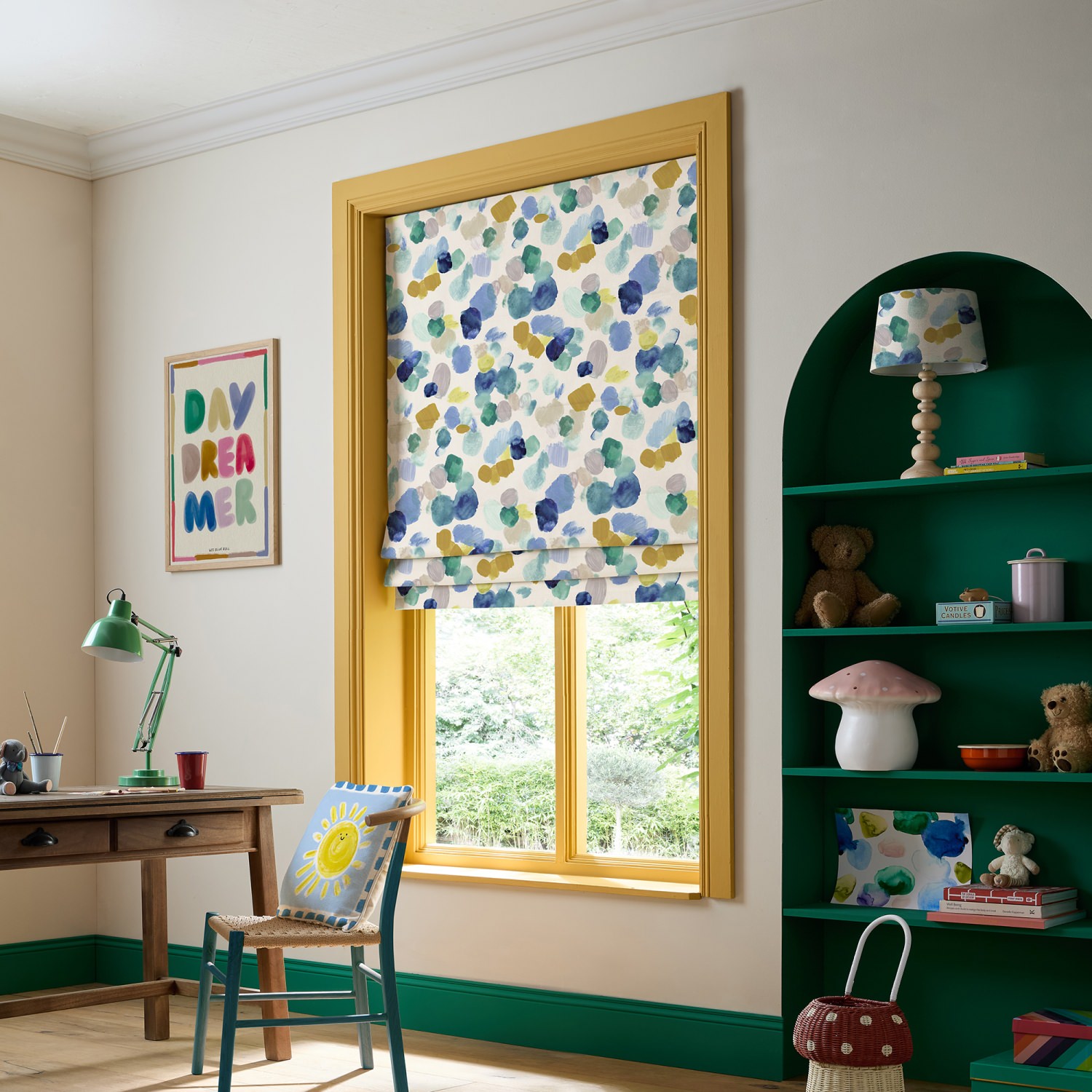 bluebellgrey dreamer cloud blue geometric roman blind