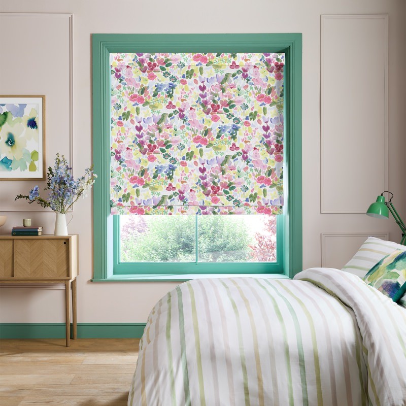 Bluebellgrey Flora Cerise Red Floral Roman Blind