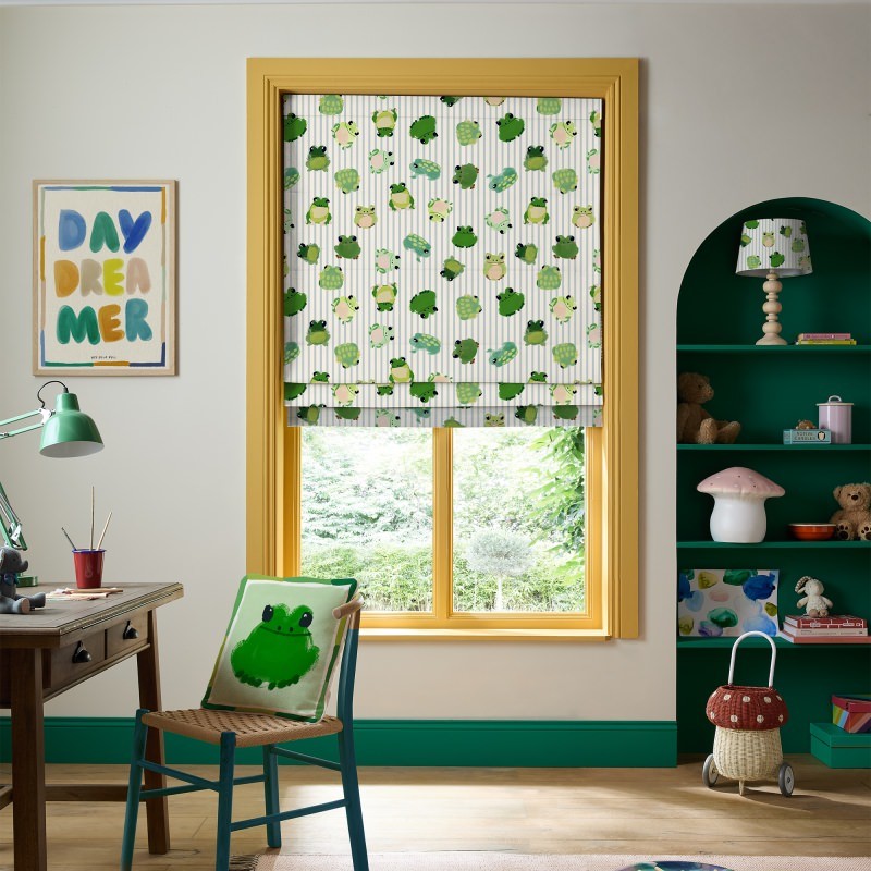 Bluebellgrey Little Frogs Pond Green Animals Roman Blind