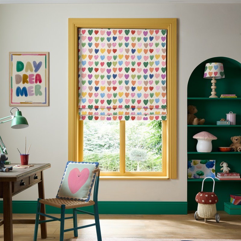 Bluebellgrey Love Hearts Yellow Kids Roman Blind