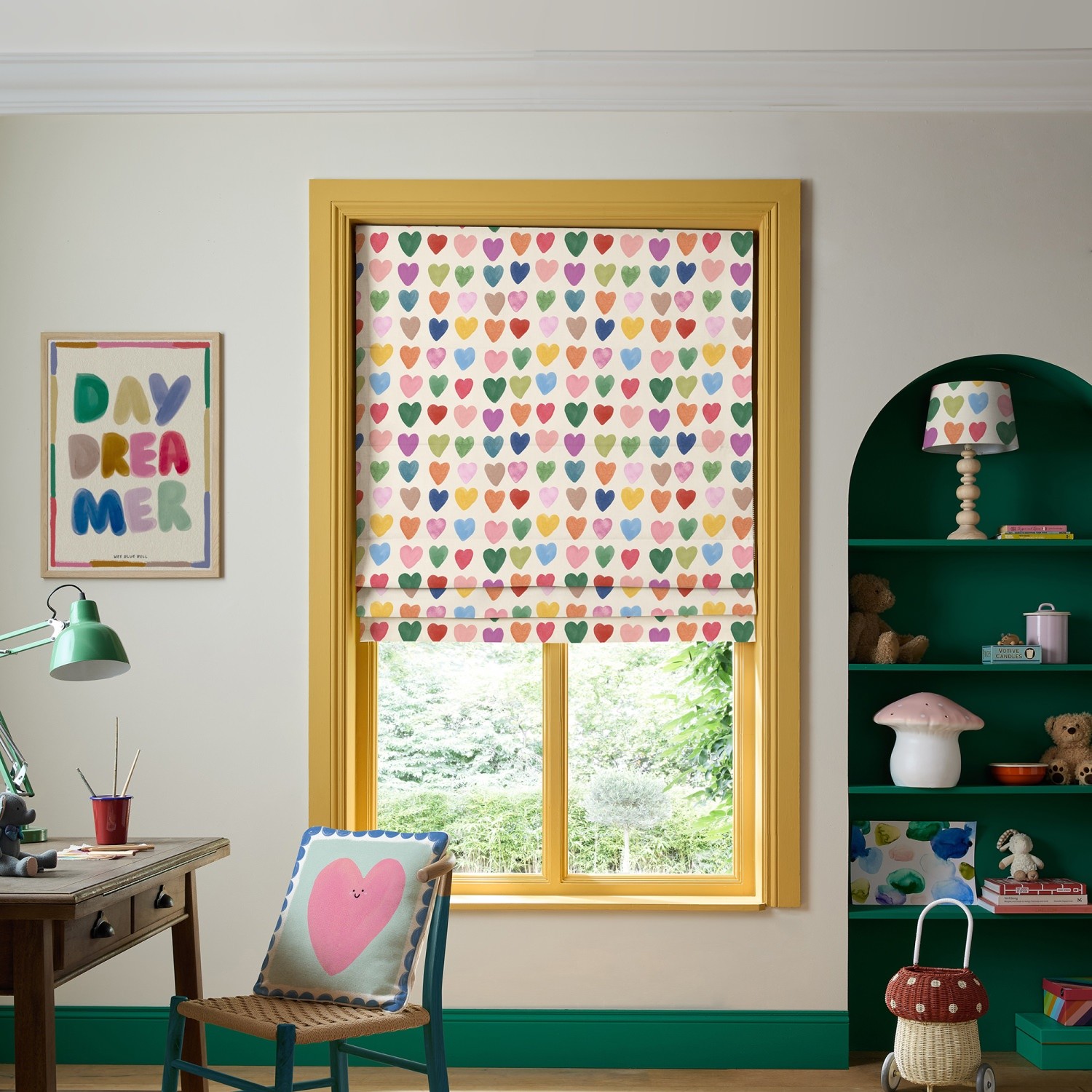 bluebellgrey love hearts yellow kids roman blind