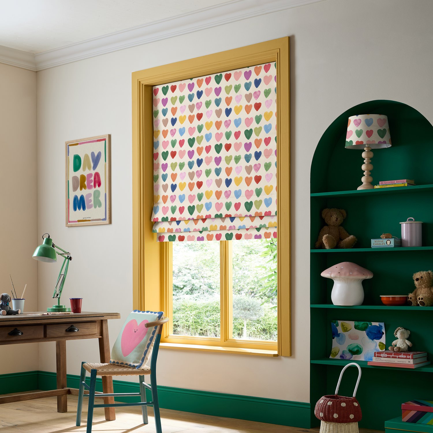 bluebellgrey love hearts yellow kids roman blind
