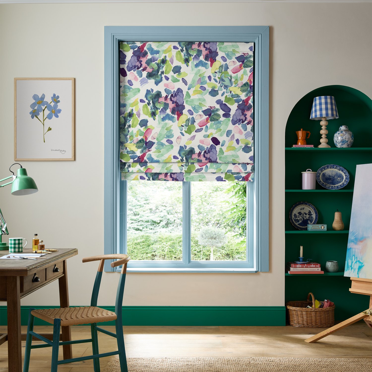 bluebellgrey palette spring purple geometric roman blind
