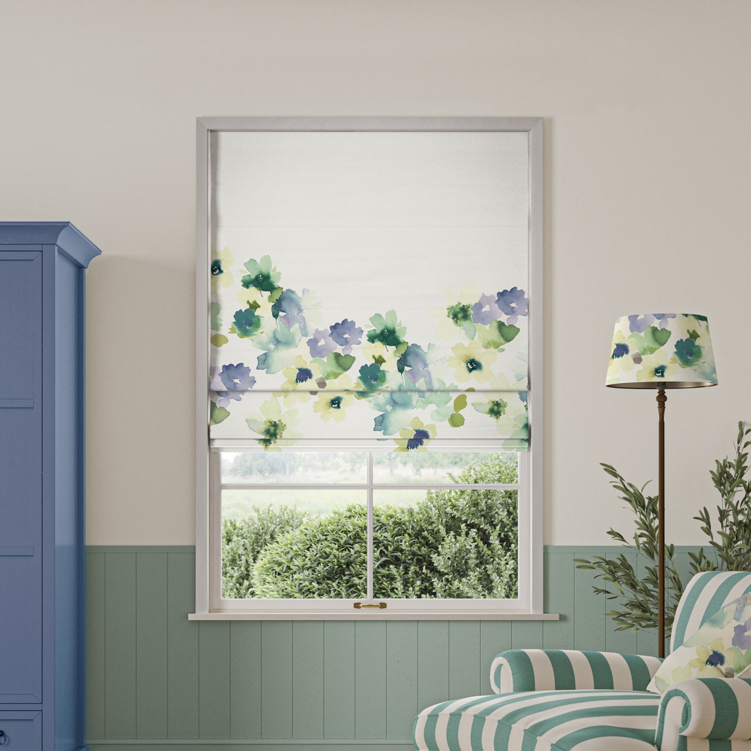 bluebellgrey sanna bay cream floral roman blind