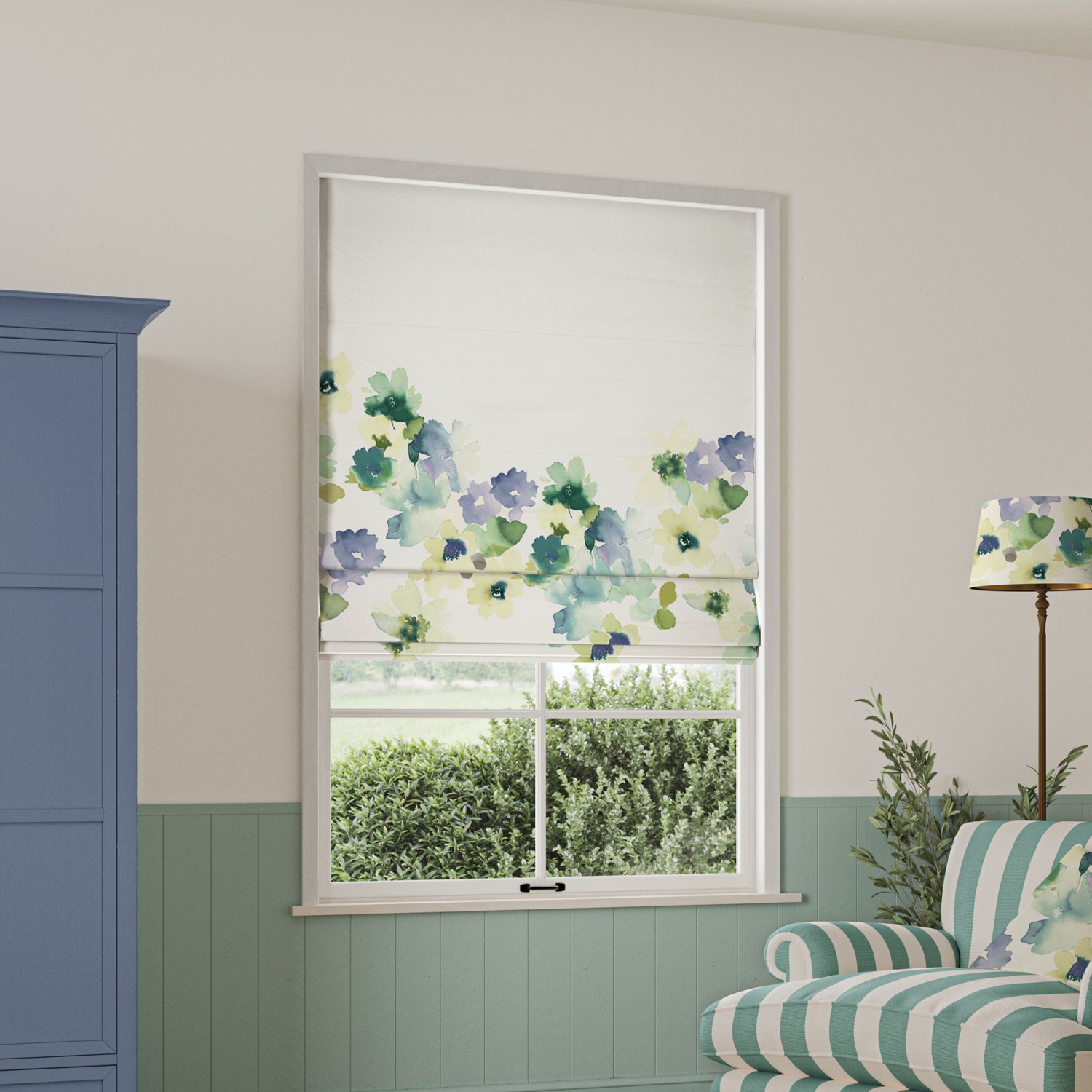 bluebellgrey sanna bay cream floral roman blind