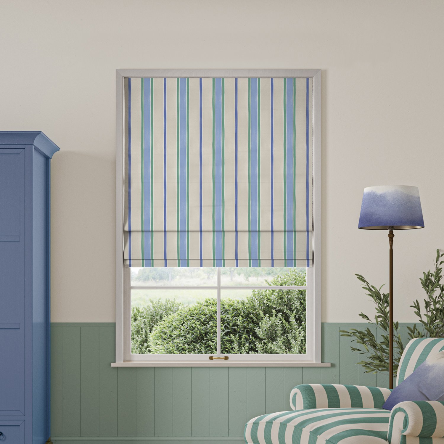 bluebellgrey seaside stripe atlantic blue stripes roman blind