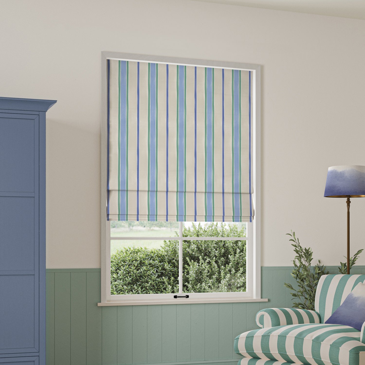 bluebellgrey seaside stripe atlantic blue stripes roman blind