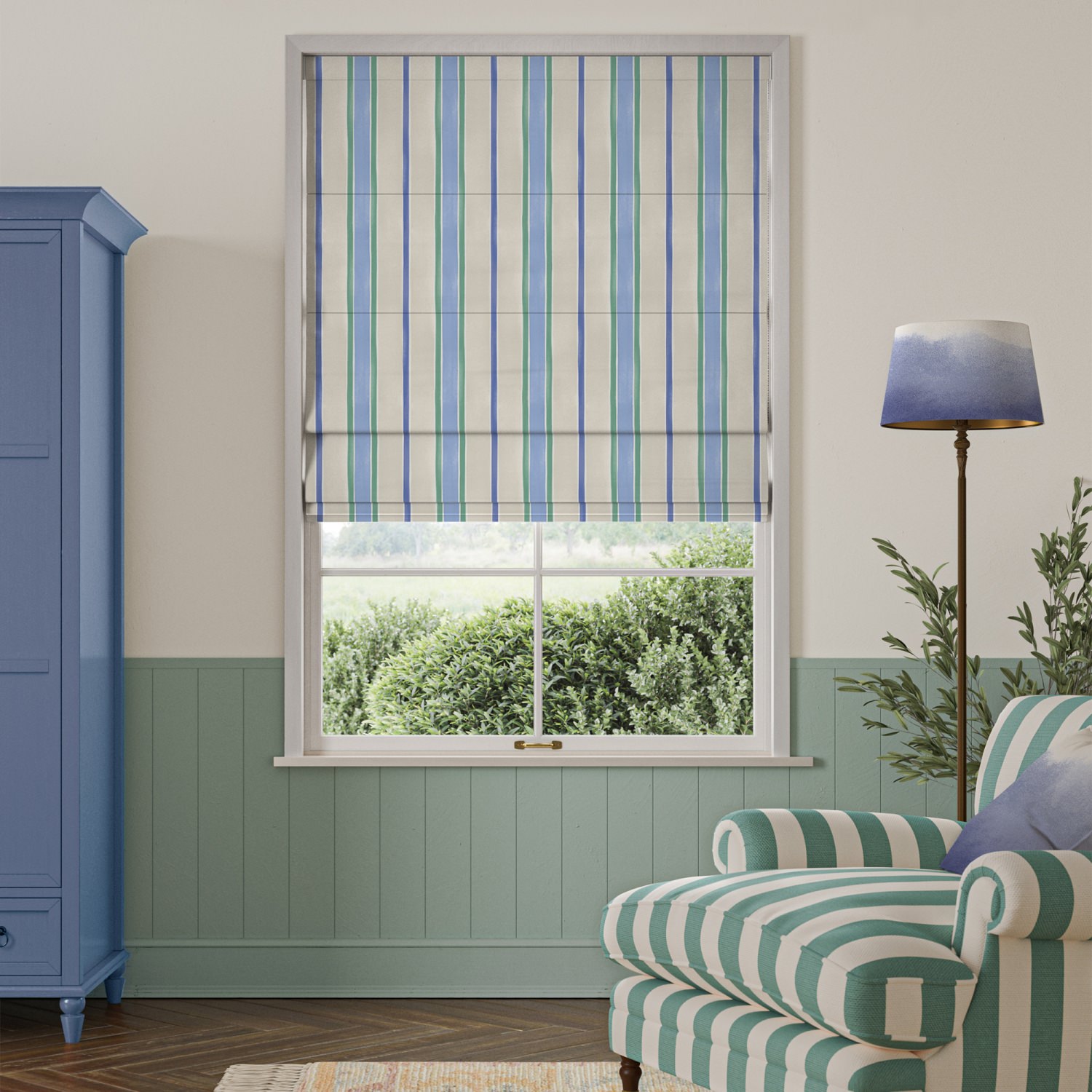 bluebellgrey seaside stripe atlantic blue stripes roman blind