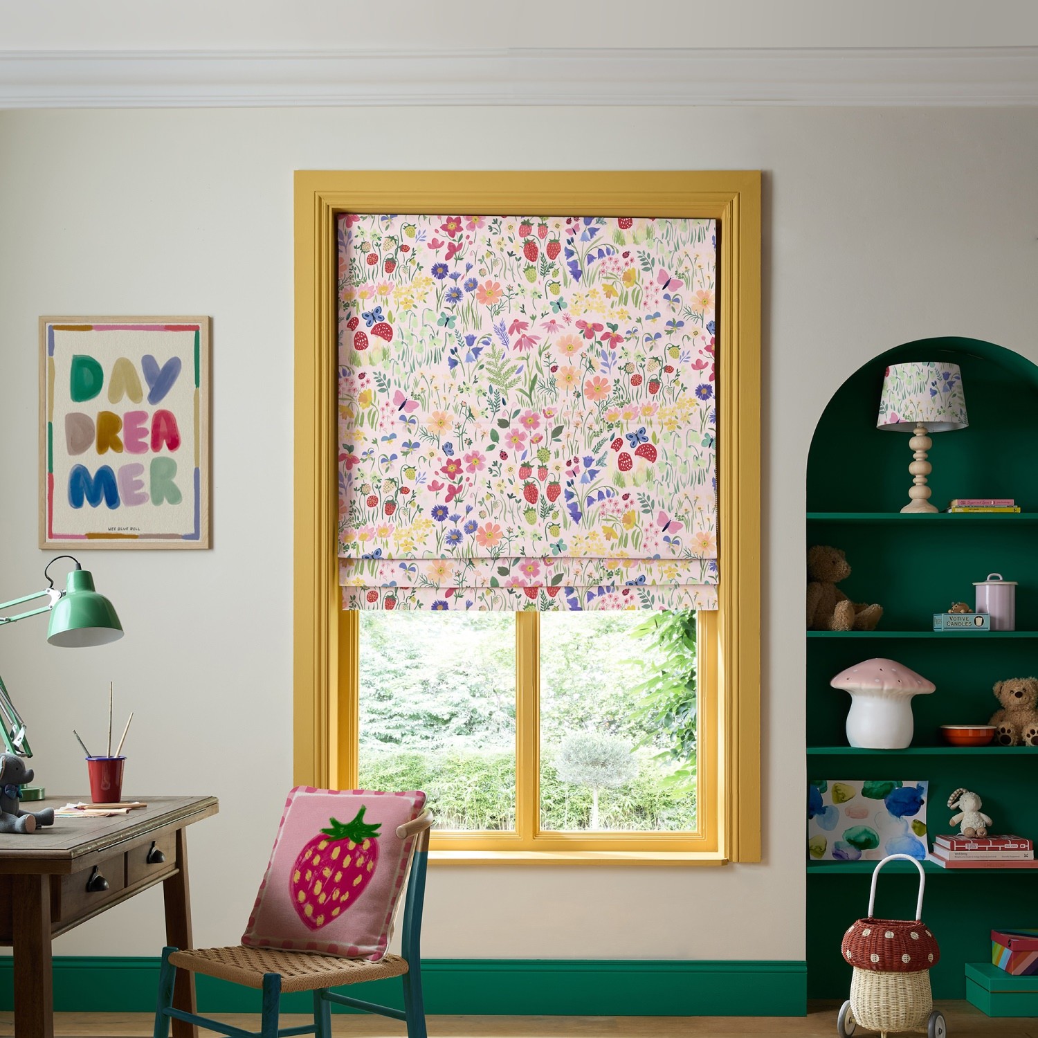 bluebellgrey secret garden rose pink floral roman blind