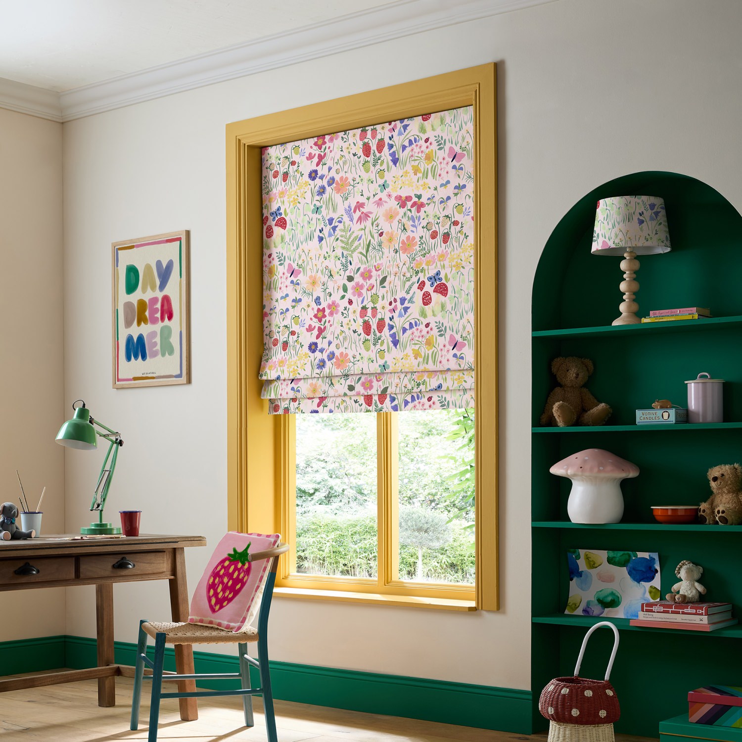 bluebellgrey secret garden rose pink floral roman blind