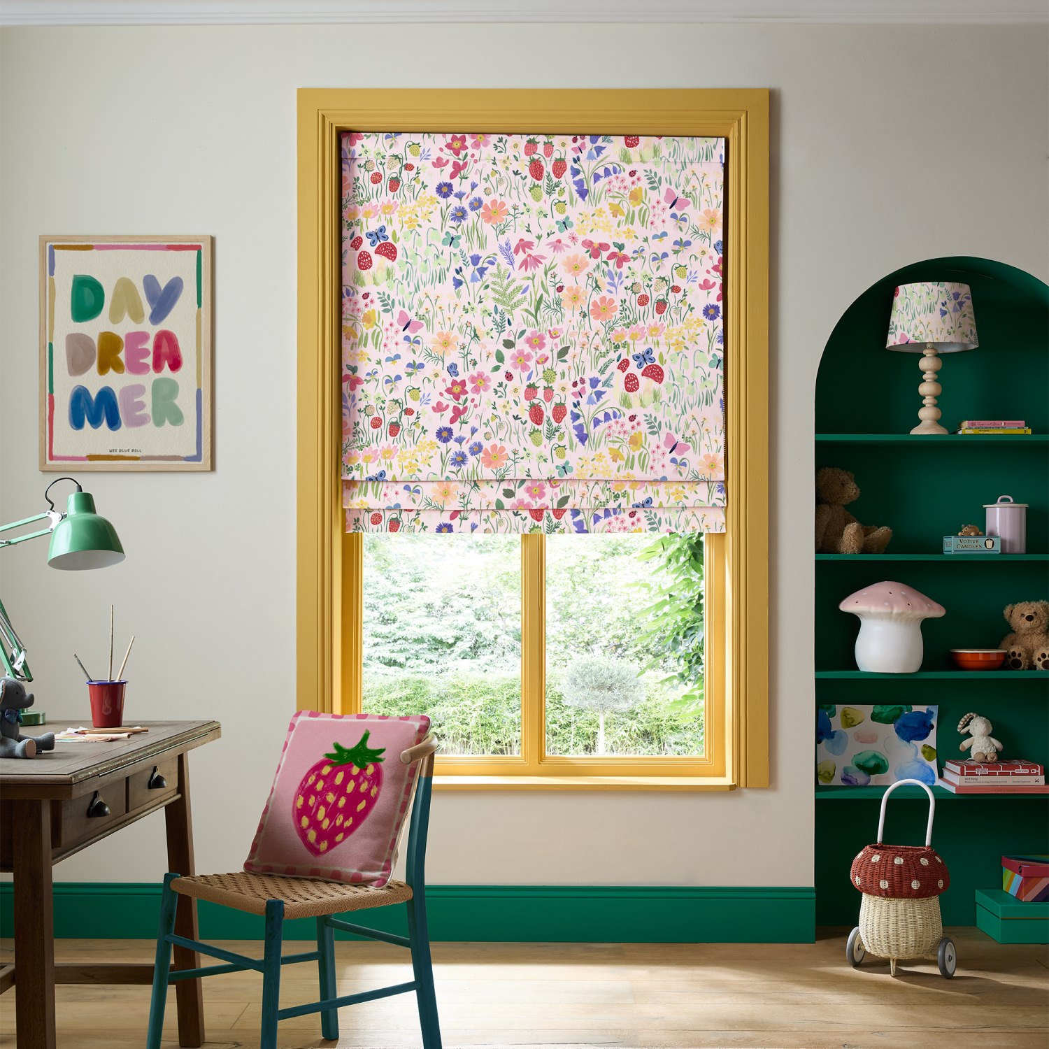 bluebellgrey secret garden rose pink floral roman blind