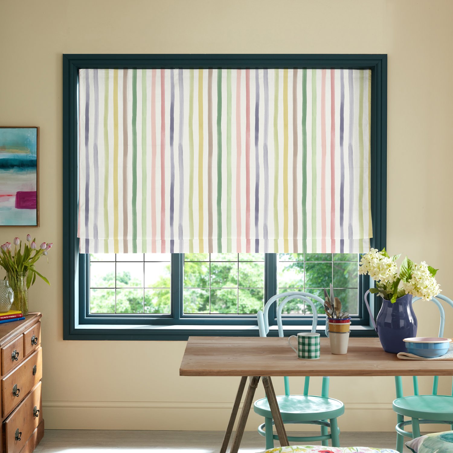 bluebellgrey watercolour stripe tetbury yellow stripes roman blind