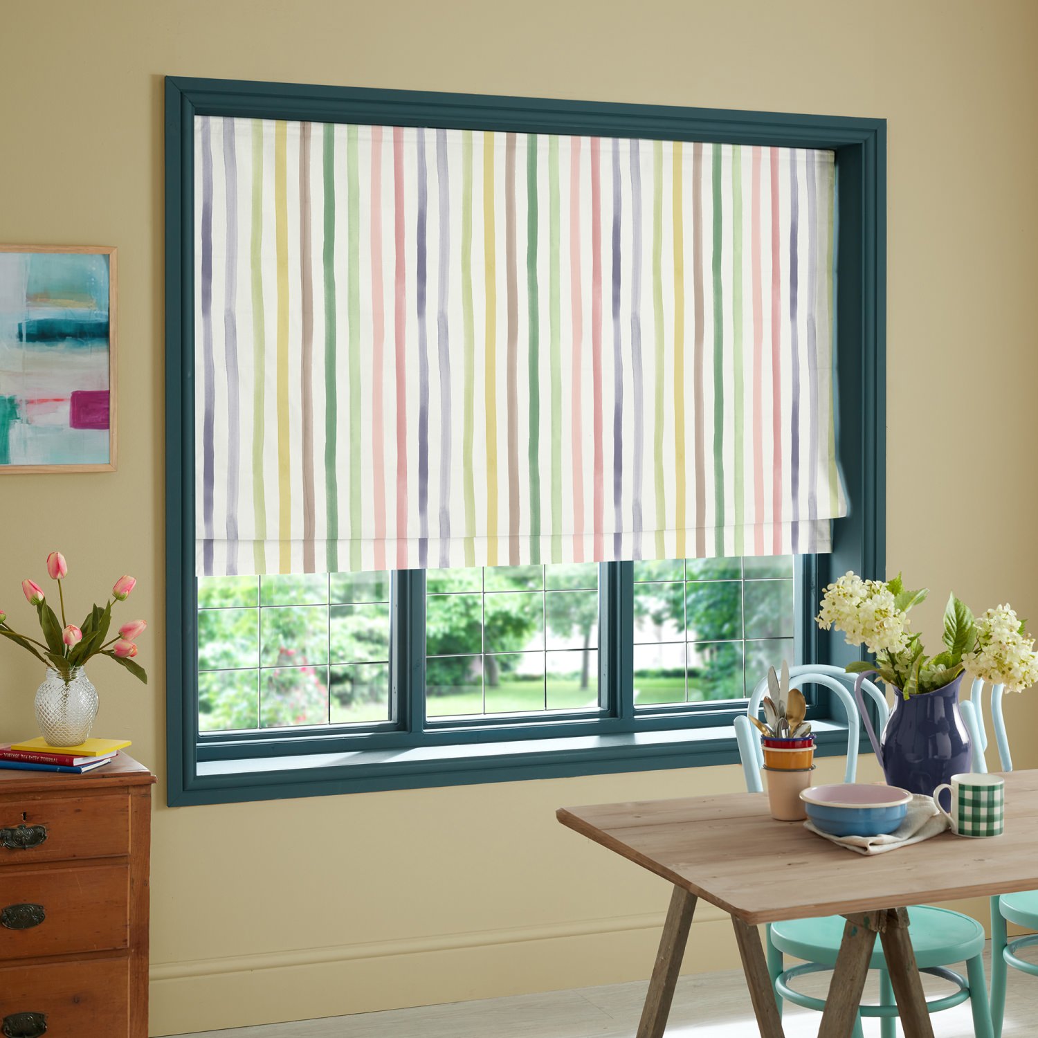 bluebellgrey watercolour stripe tetbury yellow stripes roman blind