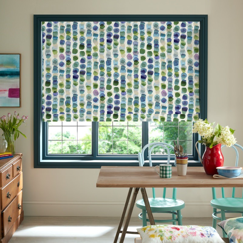 Bluebellgrey Tobermory Bay Purple Geometric Roman Blind