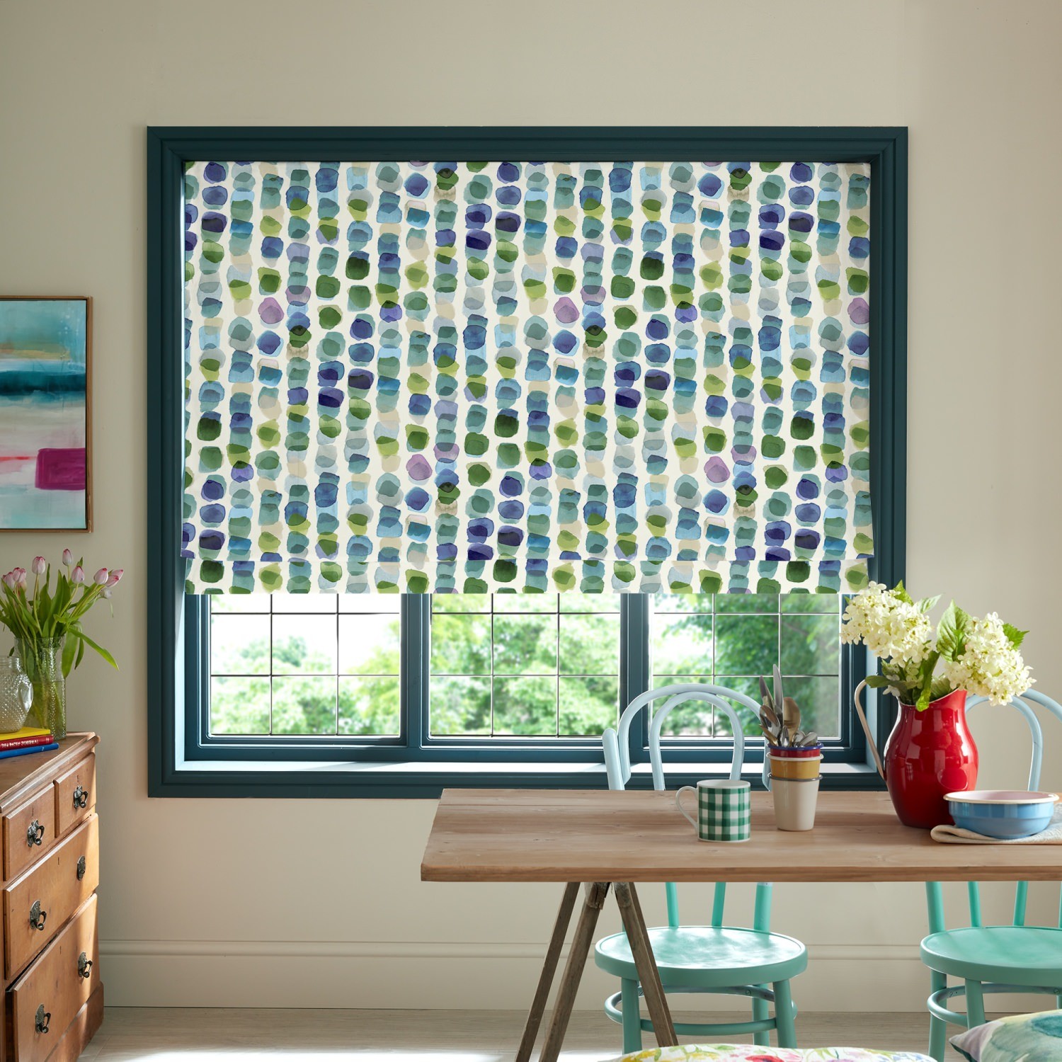 bluebellgrey tobermory bay purple geometric roman blind