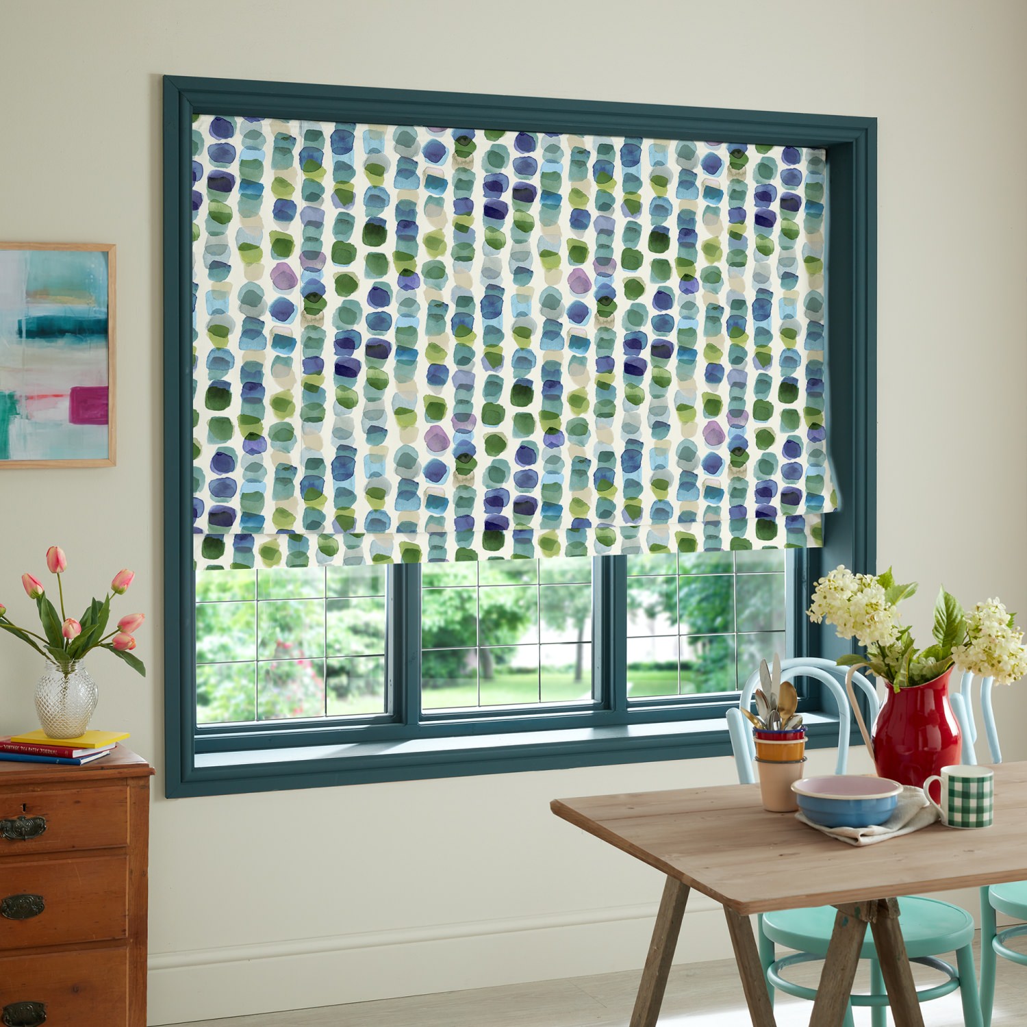 bluebellgrey tobermory bay purple geometric roman blind