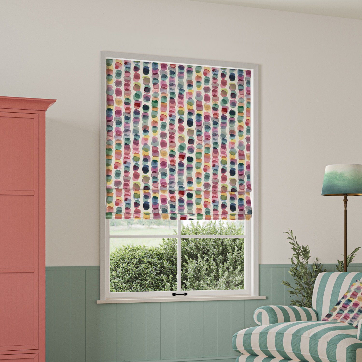bluebellgrey tobermory green geometric roman blind