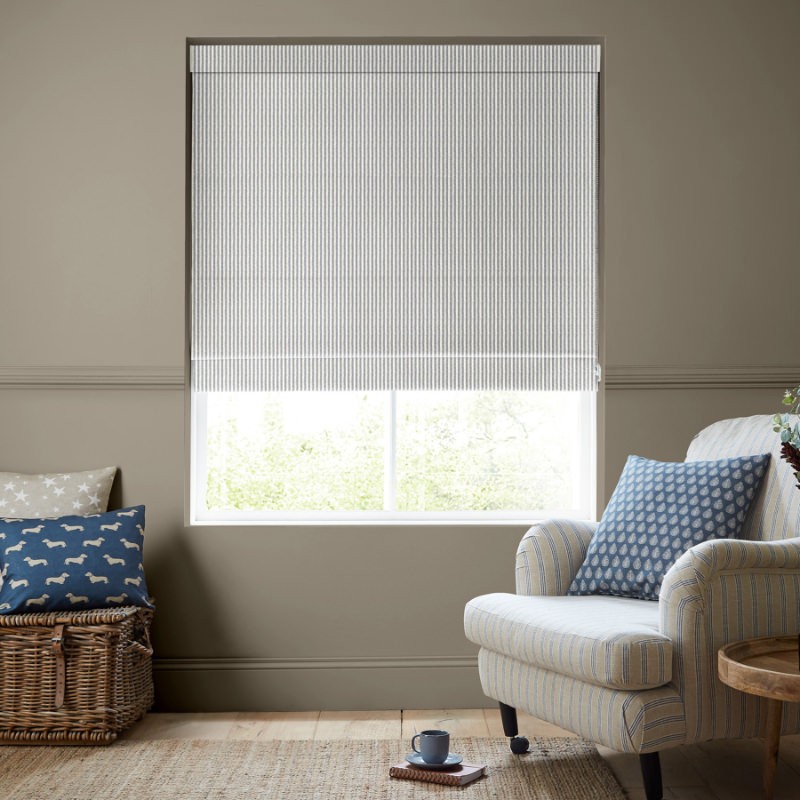 Emily Bond Oscar Stripe Indigo Roman Blind