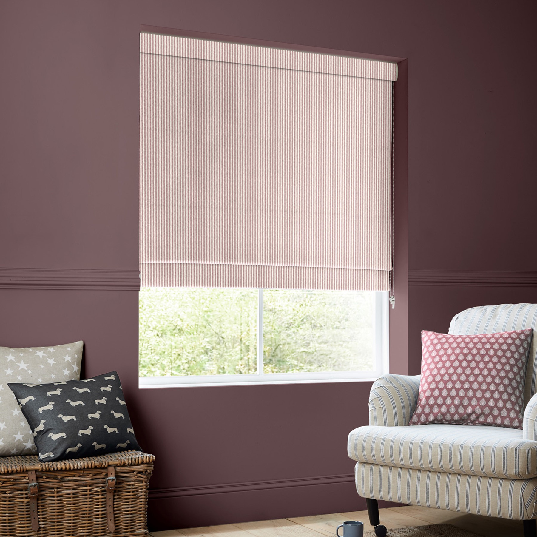 Emily Bond Oscar Stripe Raspberry Roman Blind