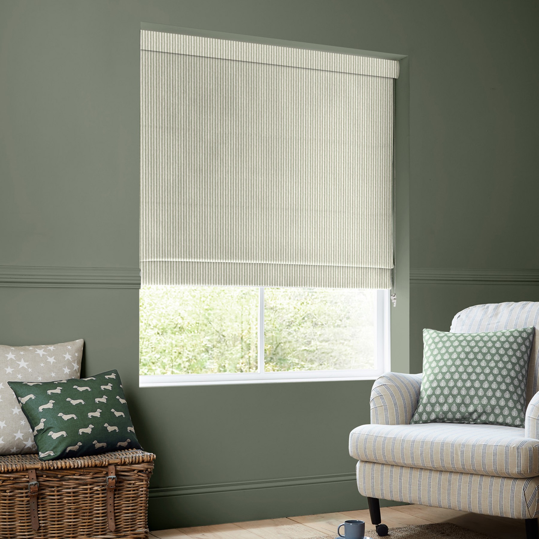 Emily Bond Oscar Stripe Sage Roman Blind
