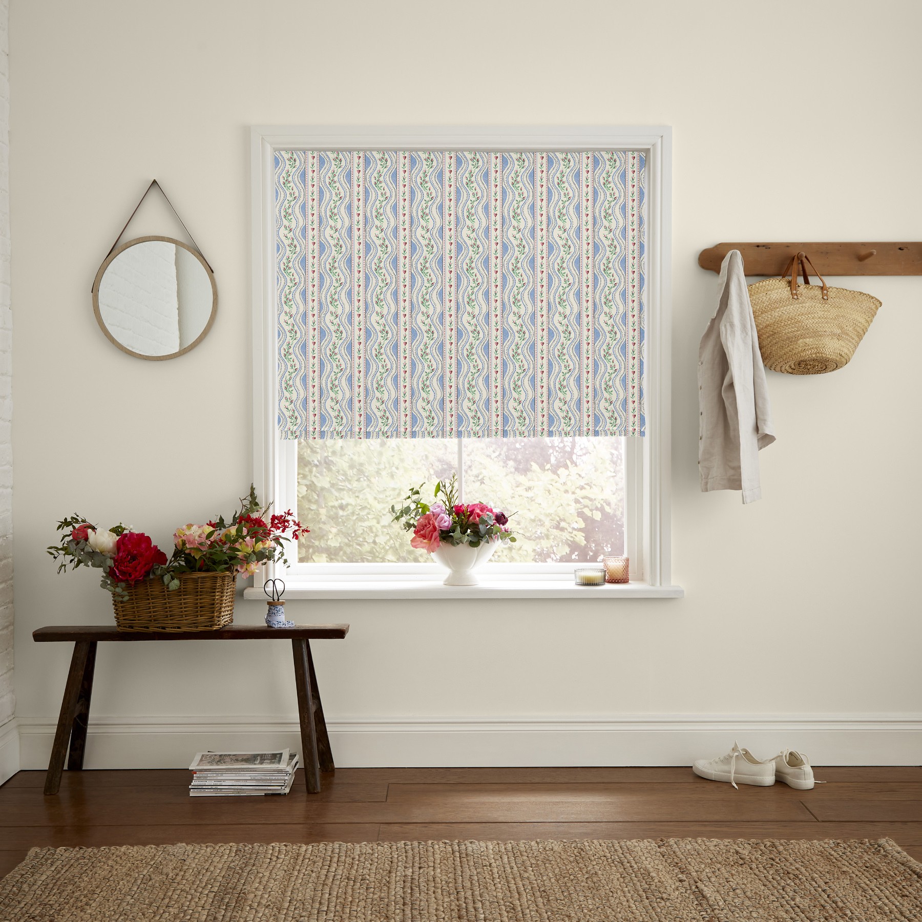 Cath Kidston Wiggle Rose Blue Roman Blind