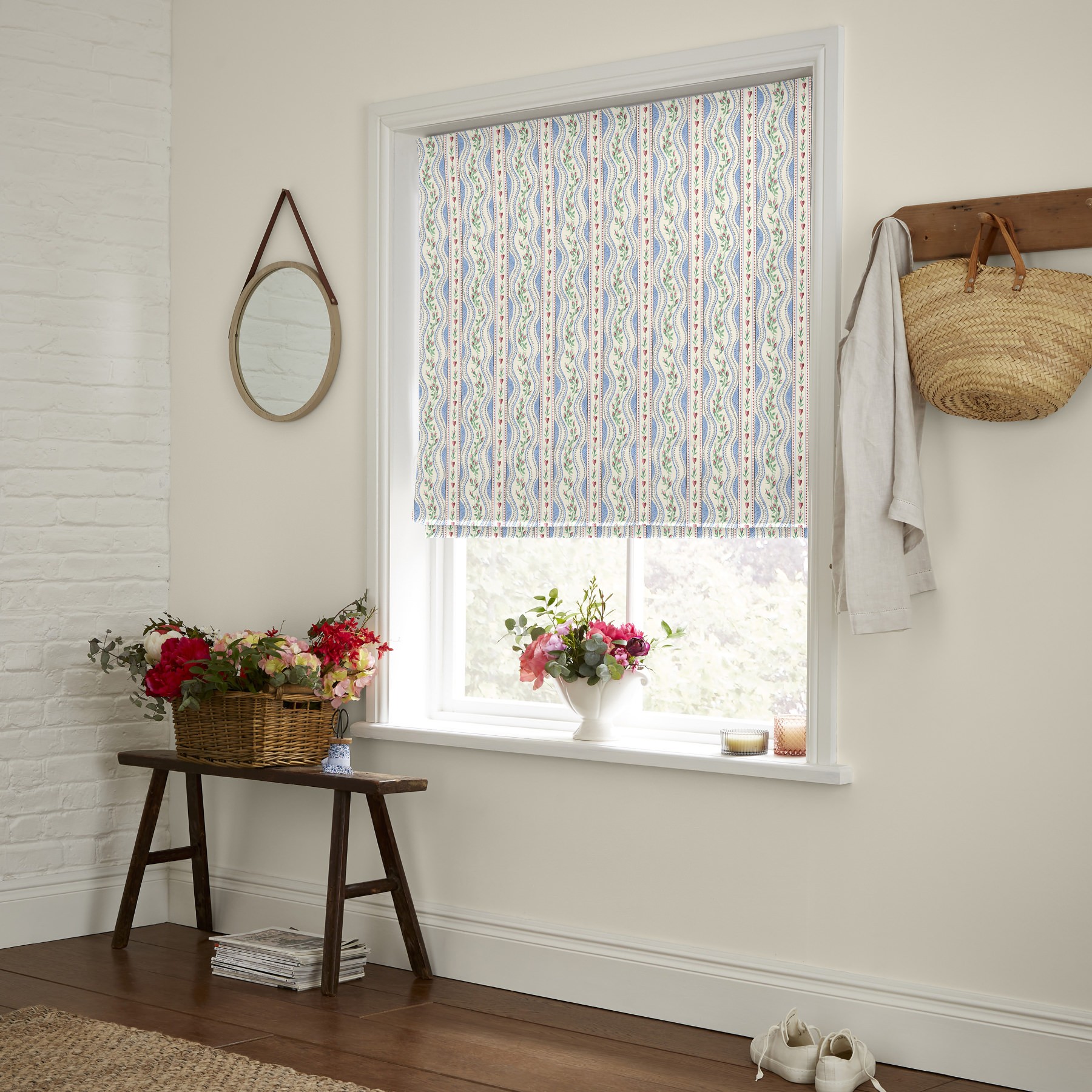 Cath Kidston Wiggle Rose Blue Roman Blind