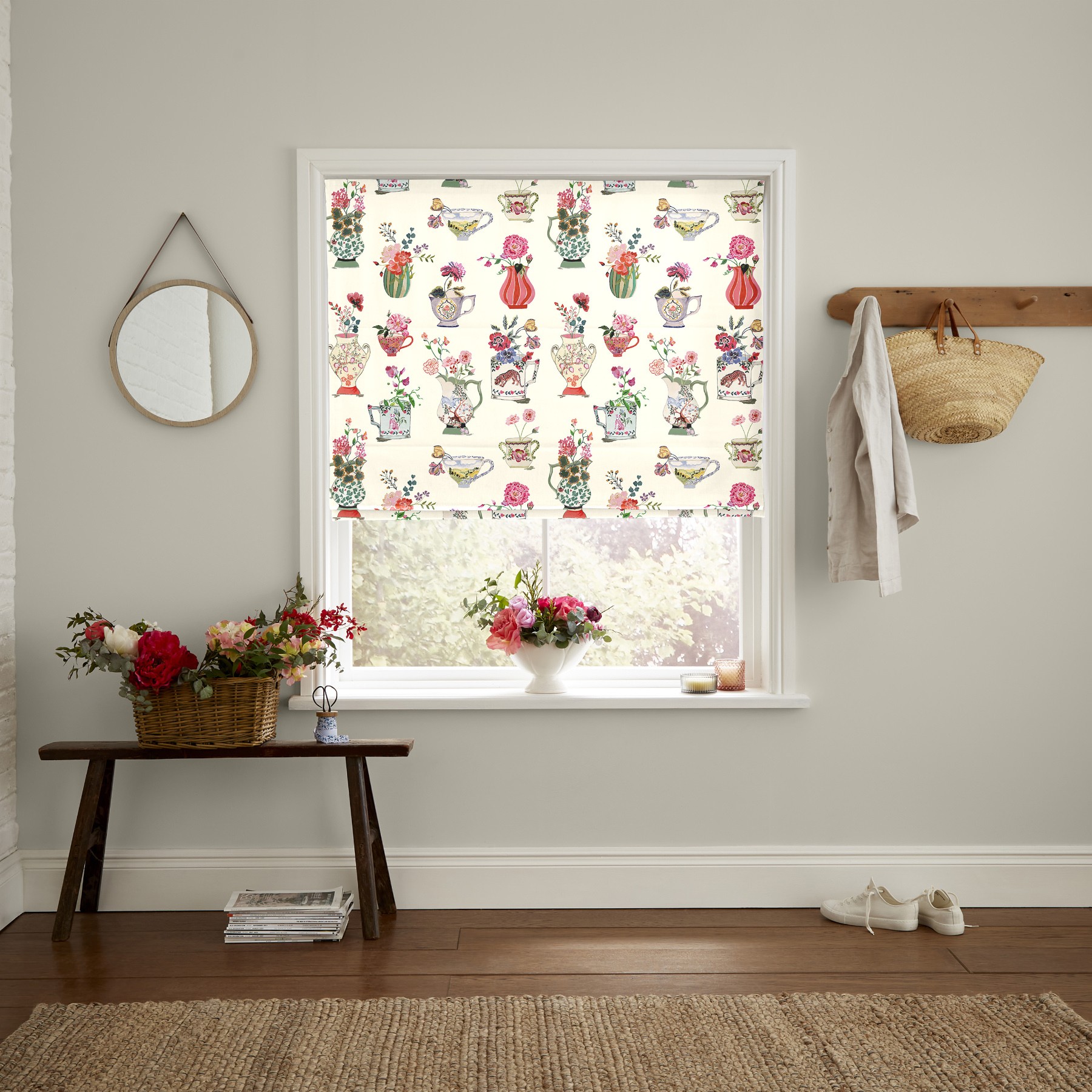 Cath Kidston Cups and Vases Cream Roman Blind