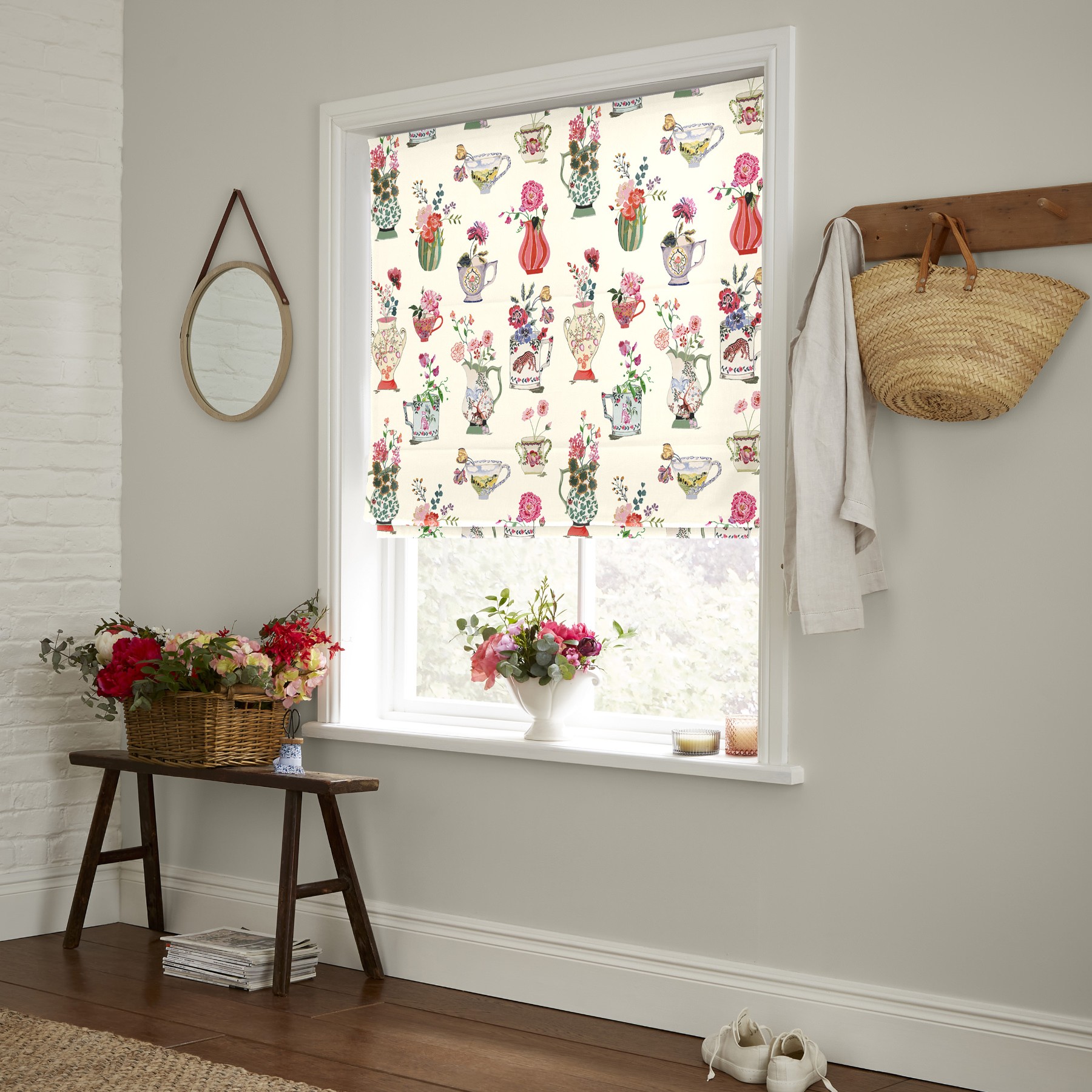 Cath Kidston Cups and Vases Cream Roman Blind