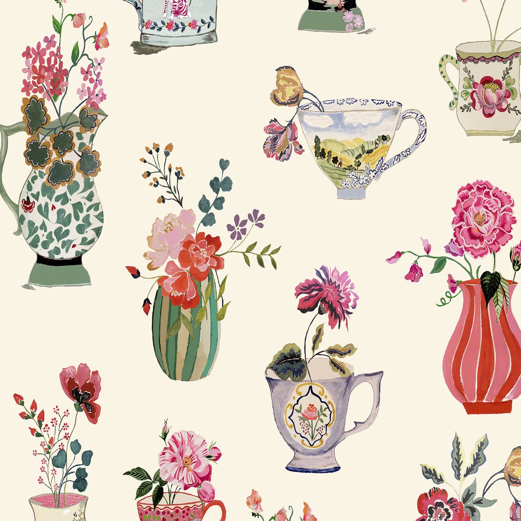 Cath Kidston Cups and Vases Cream Roman Blind