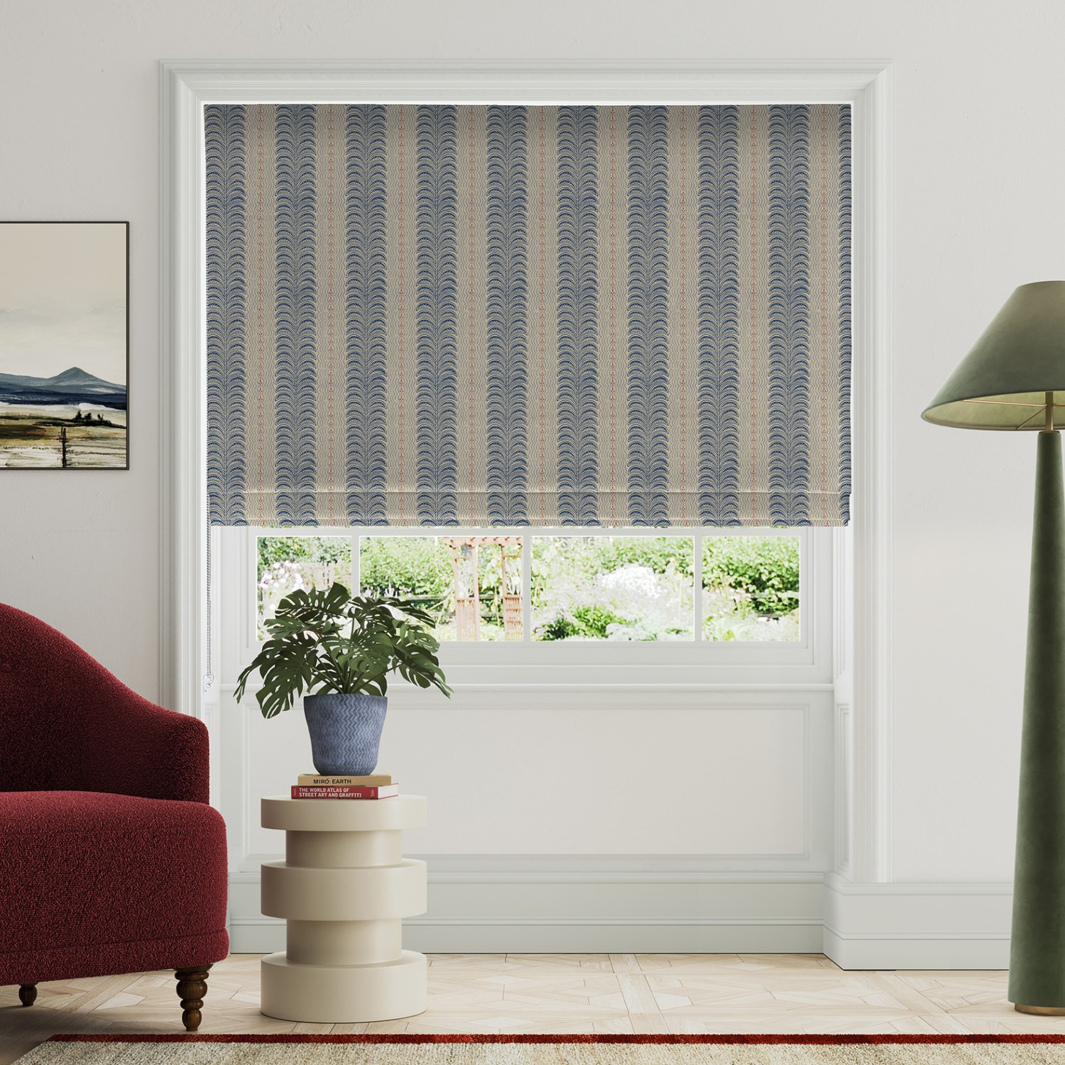 land & shore fintra stripe blue red roman blind