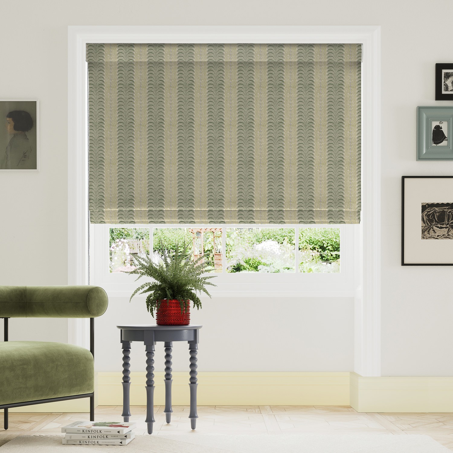 land & shore fintra stripe green roman blind