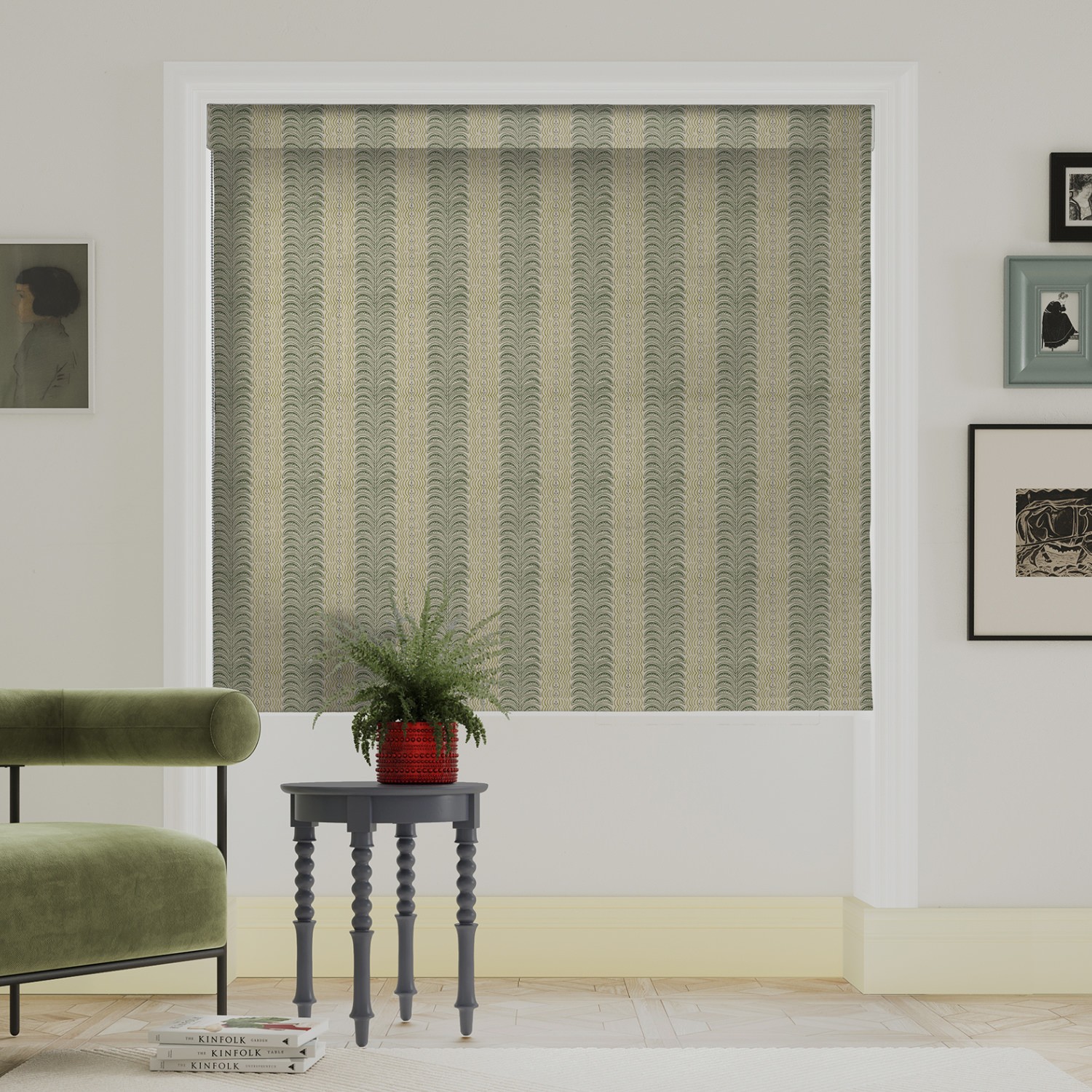 land & shore fintra stripe green roman blind