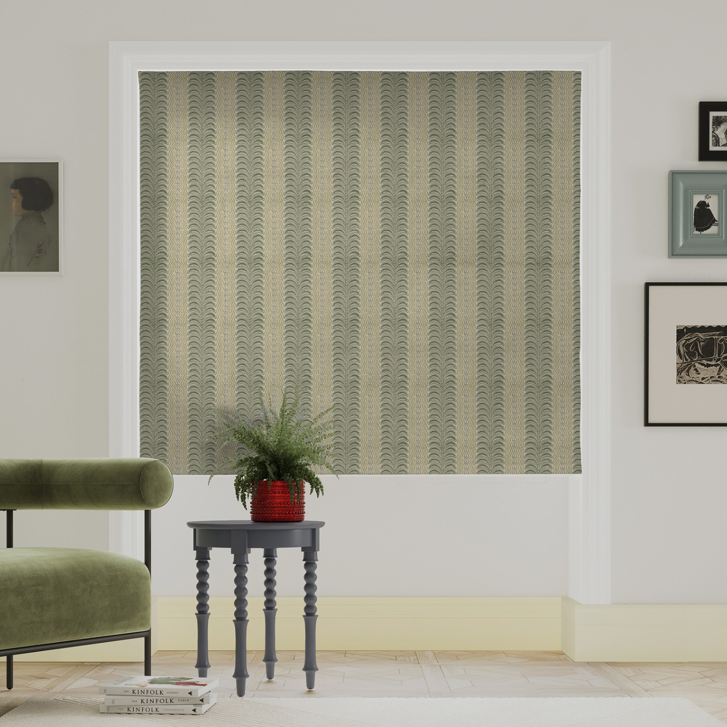 land & shore fintra stripe green roman blind