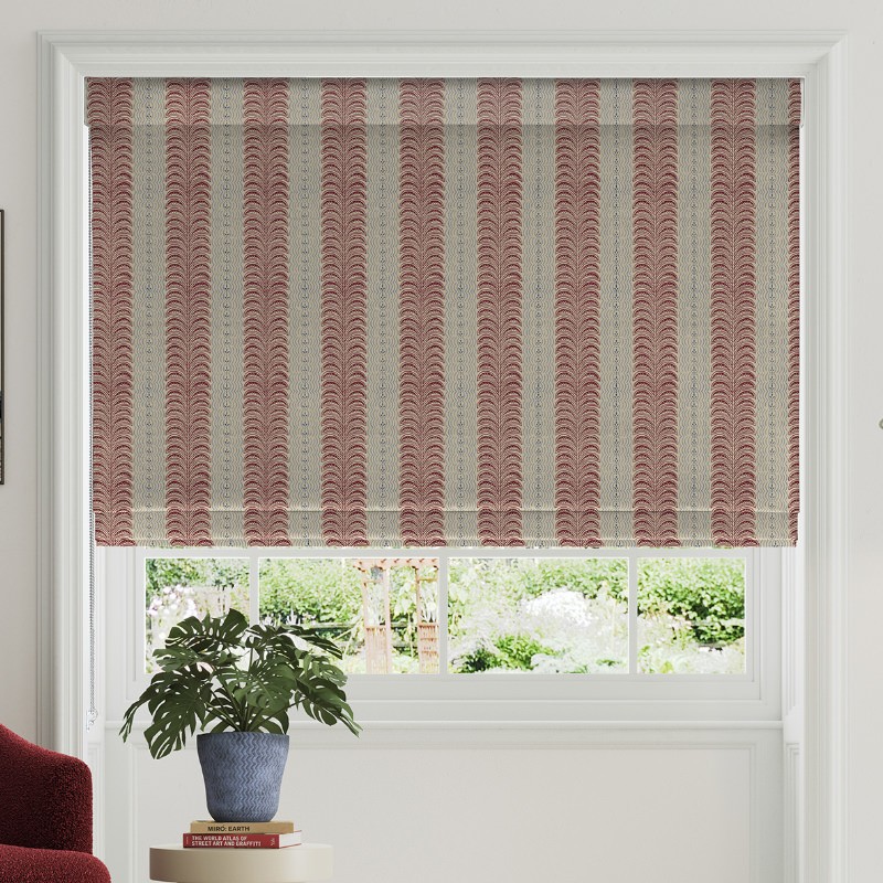 Land & Shore Fintra Stripe Red Blue Roman Blind