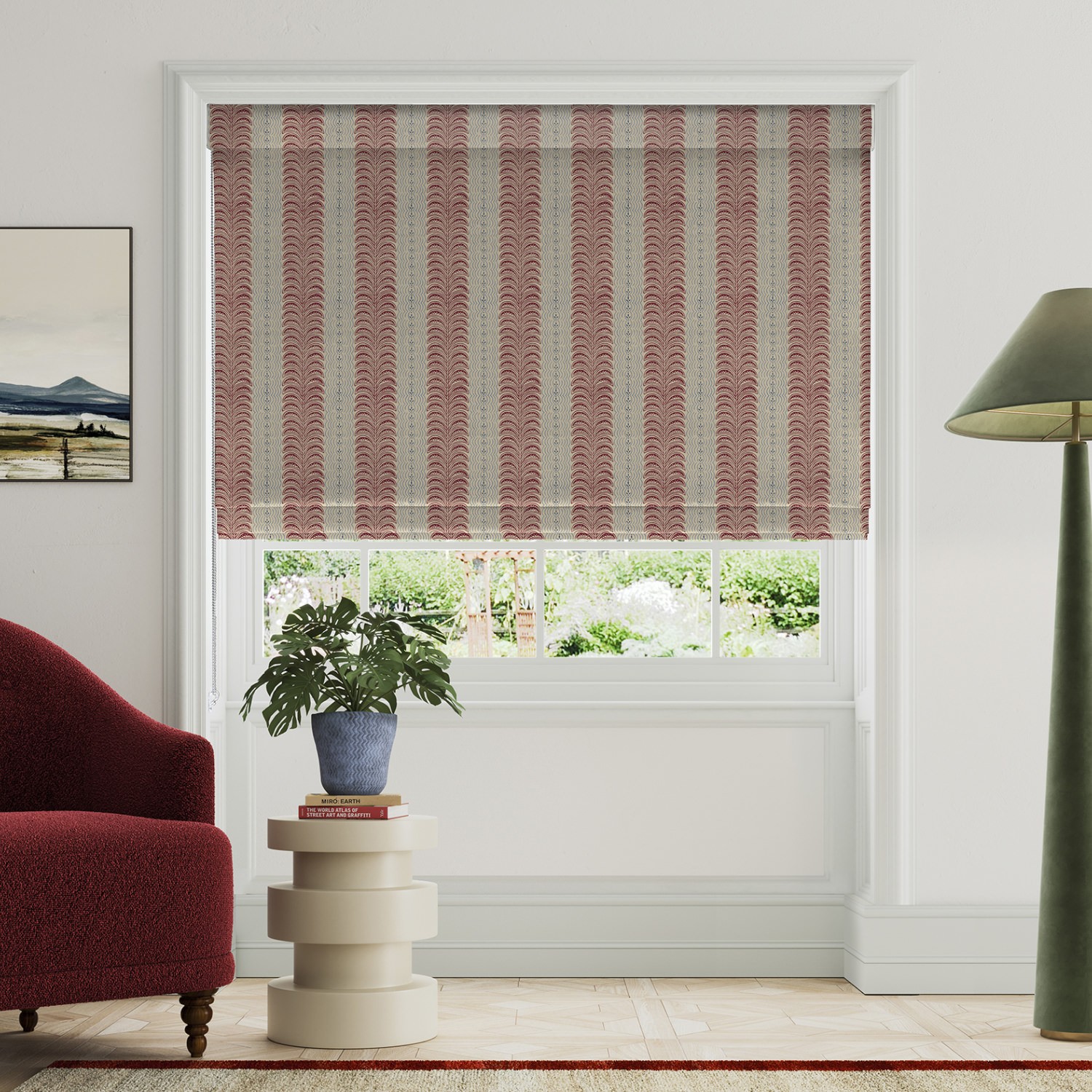 land & shore fintra stripe red blue roman blind