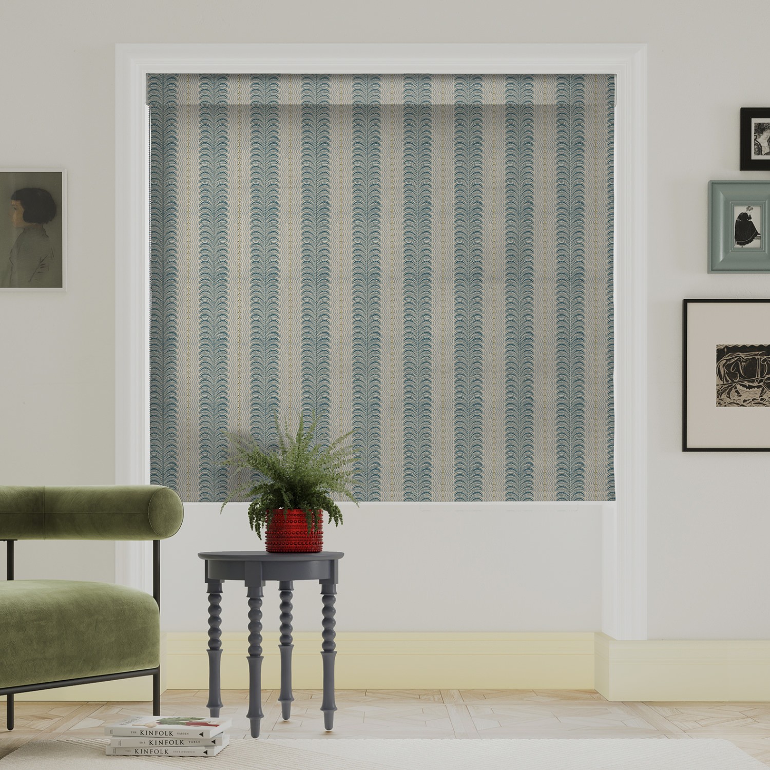 land & shore fintra stripe teal roman blind