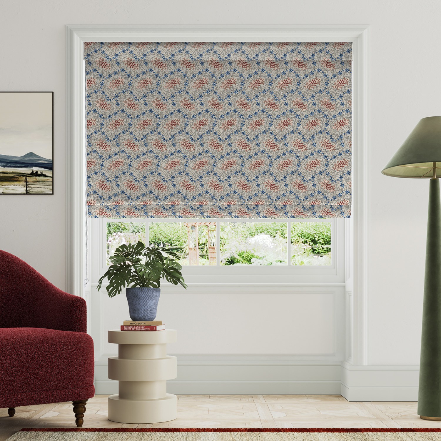 land & shore lorie blue red roman blind